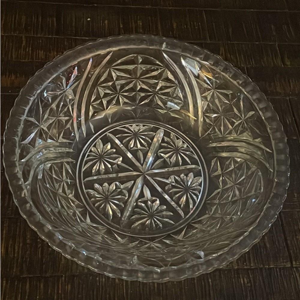 vintage Anchor Hocking Stars and Bars clear pressed glass serving bowl